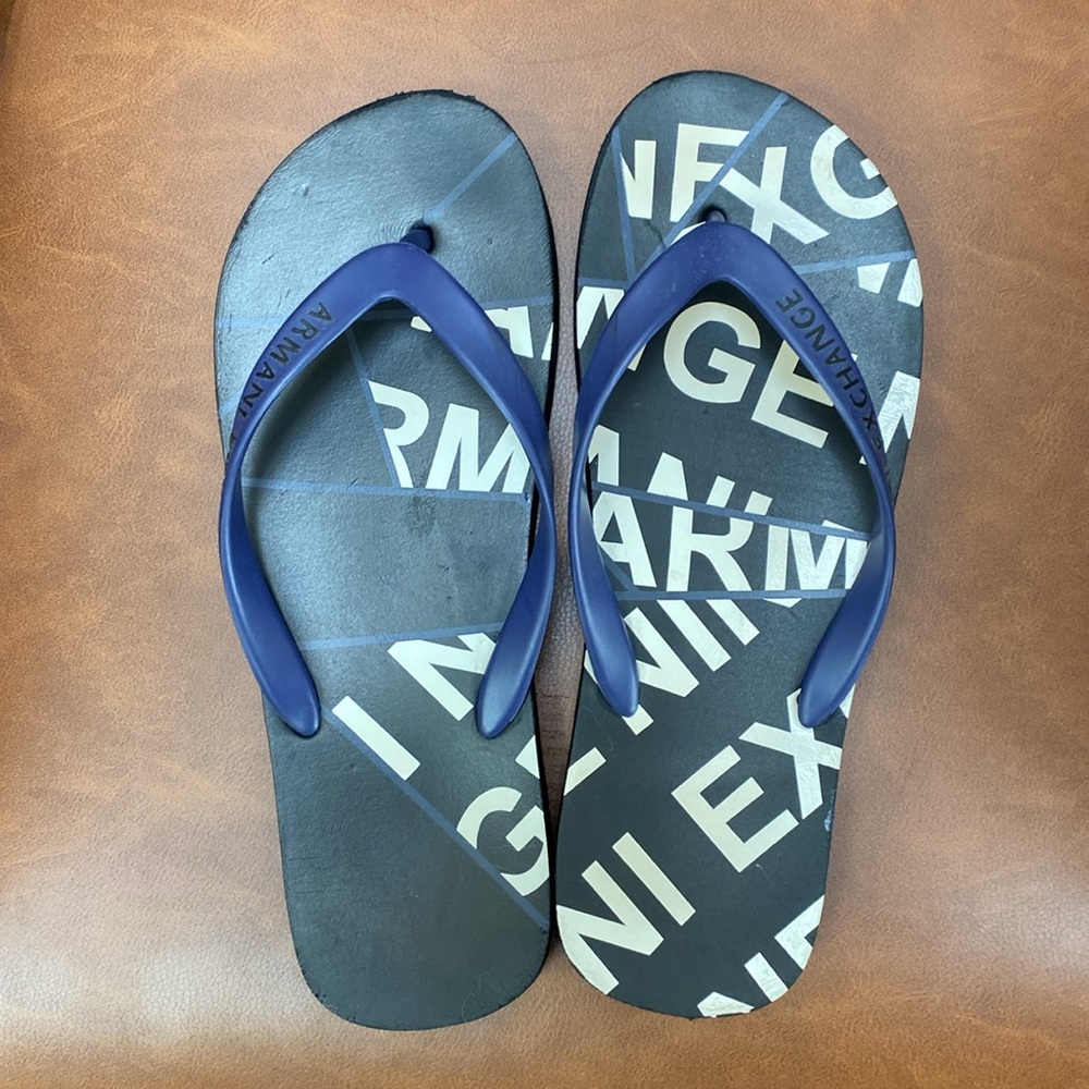 Armani Exchange Men's Black Navy & White Flip Flops Sz 11/12 - Picture 5 of 17